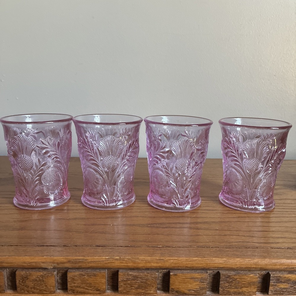 Vintage Mosser Glass Pink Inverted Thistle Tumblers Glasses Set of 4